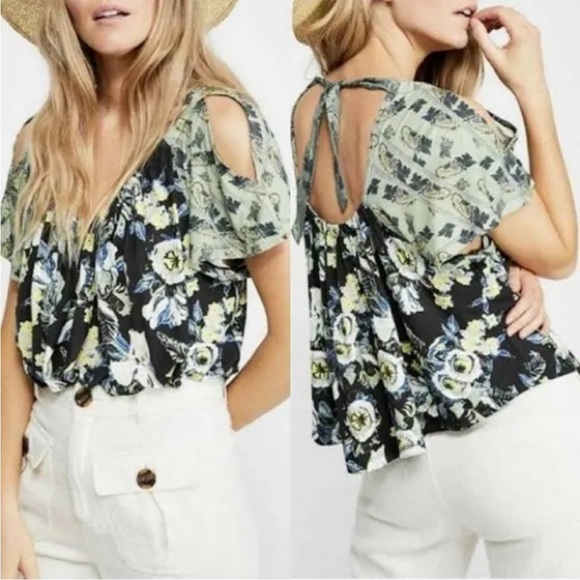 Free People Tops - Free people Baja babe cold shoulder floral blouse medium